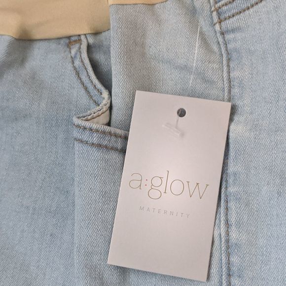 NEW  Maternity a:glow Cut off Hem Full  Belly Panel Denim Bermuda Shorts Size 8 - Picture 6 of 9